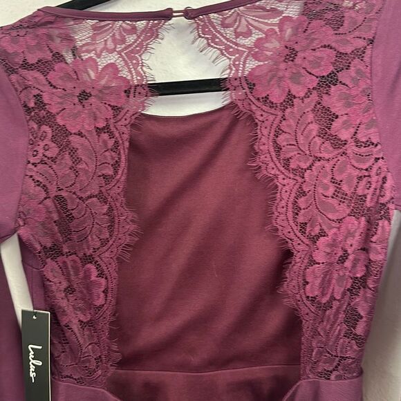 Lulus Women's Felicity Burgundy Backless Lace Mini Skater Dress Small NWT - Picture 7 of 9